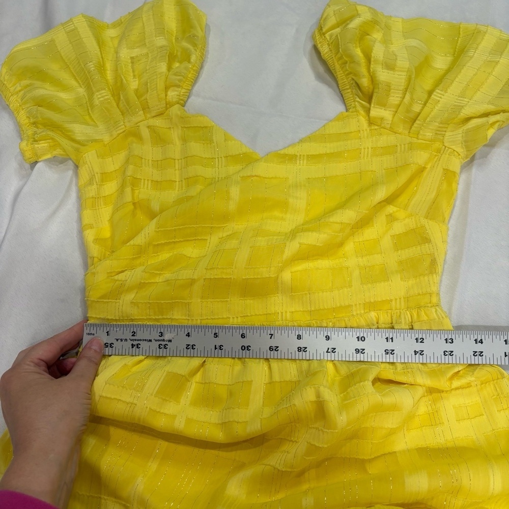 Adelyn Rae Maxi Dress Womens XS Yellow V Neck Tiered Puff Sleeves Boho Flowy - Picture 4 of 9